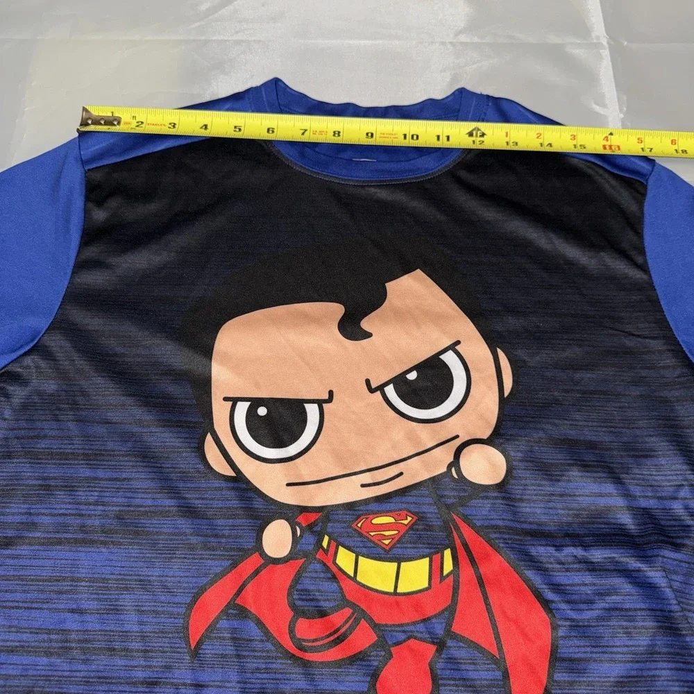 Superman Graphic Tee S Polyester‎ Superhero Chibi Activewear Blue Black Shirt